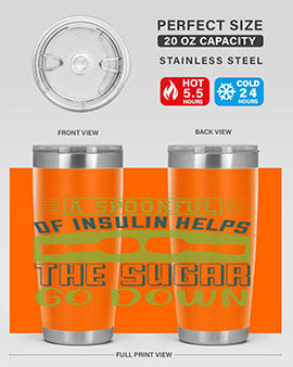 A stylish double wall vacuum stainless steel tumbler with a fun diabetes-themed design, available in 20oz and 30oz sizes.