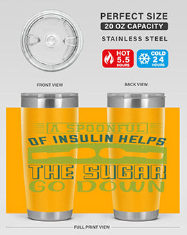 A stylish double wall vacuum stainless steel tumbler with a fun diabetes-themed design, available in 20oz and 30oz sizes.