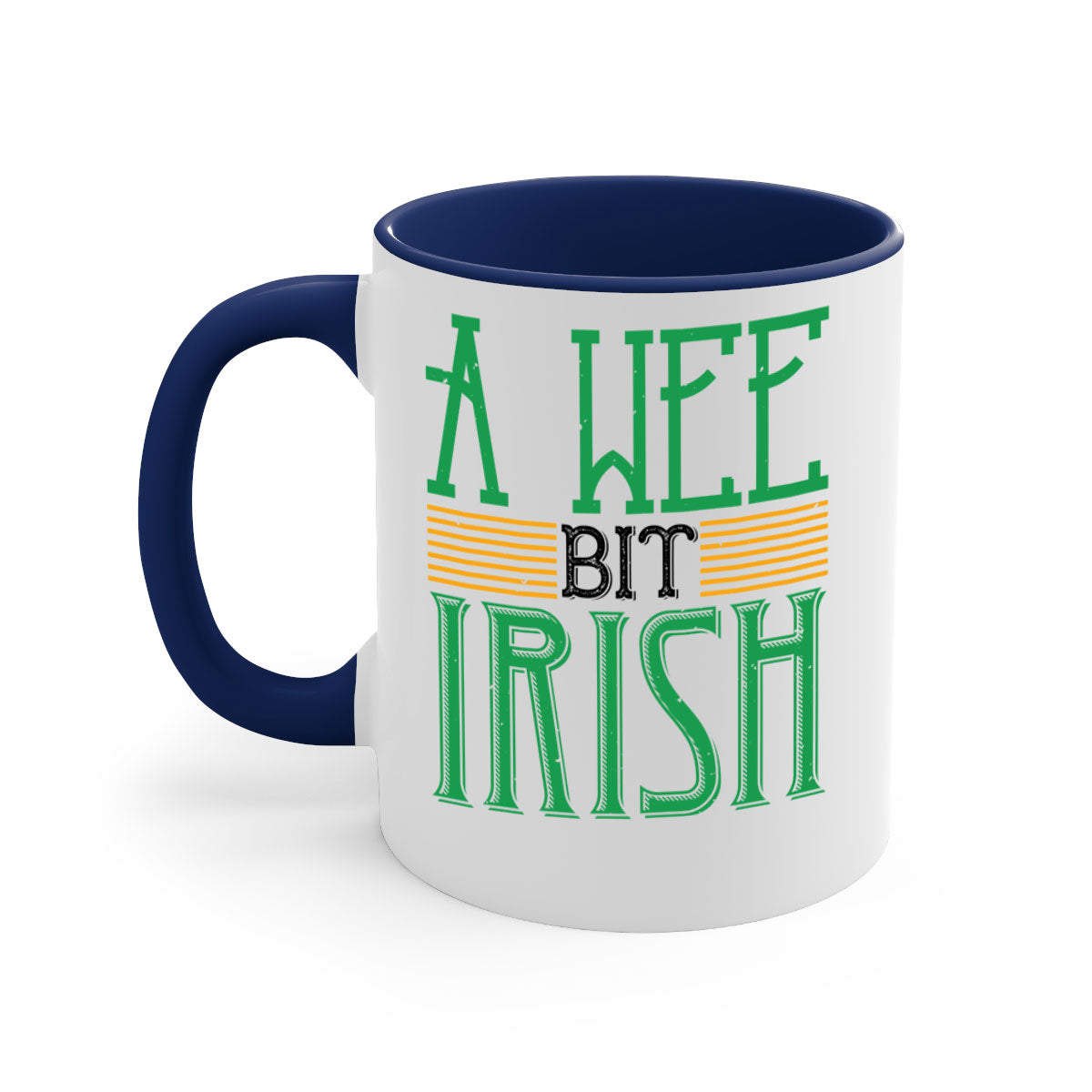 A vibrant two-tone A Wee Bit Irish Mug with a colored handle and glossy finish, perfect for coffee or tea.