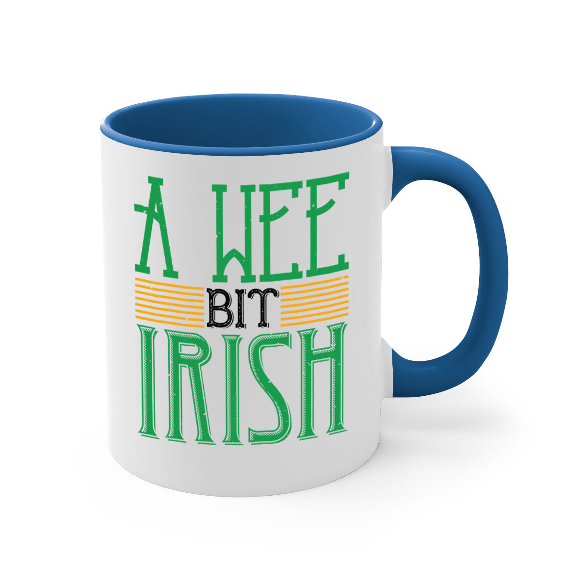 A vibrant two-tone A Wee Bit Irish Mug with a colored handle and glossy finish, perfect for coffee or tea.