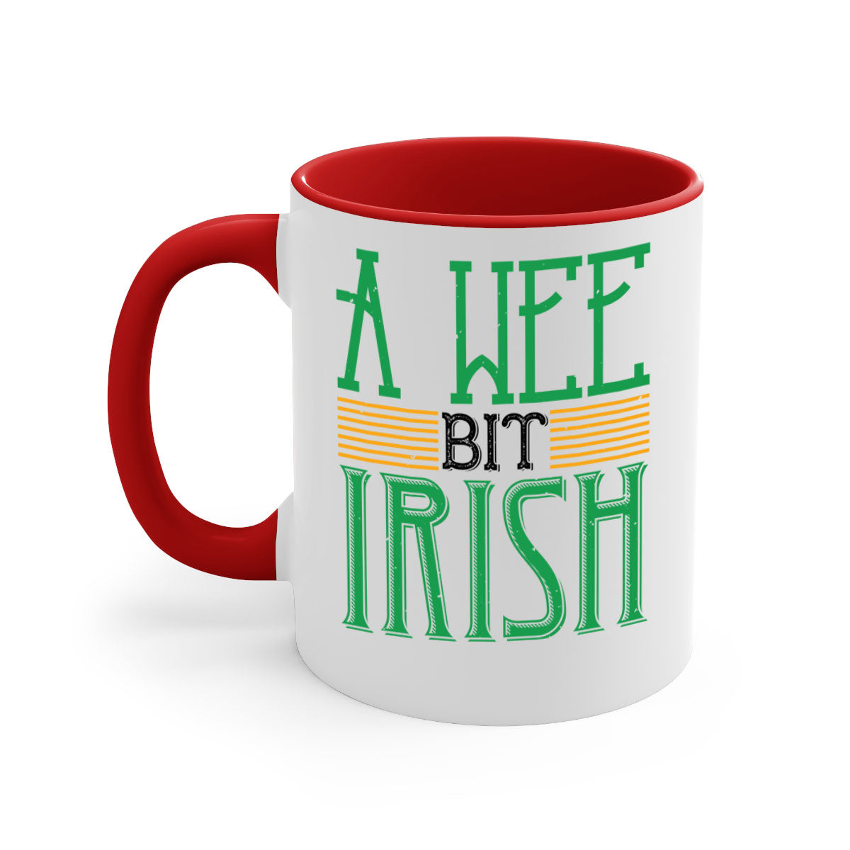 A vibrant two-tone A Wee Bit Irish Mug with a colored handle and glossy finish, perfect for coffee or tea.