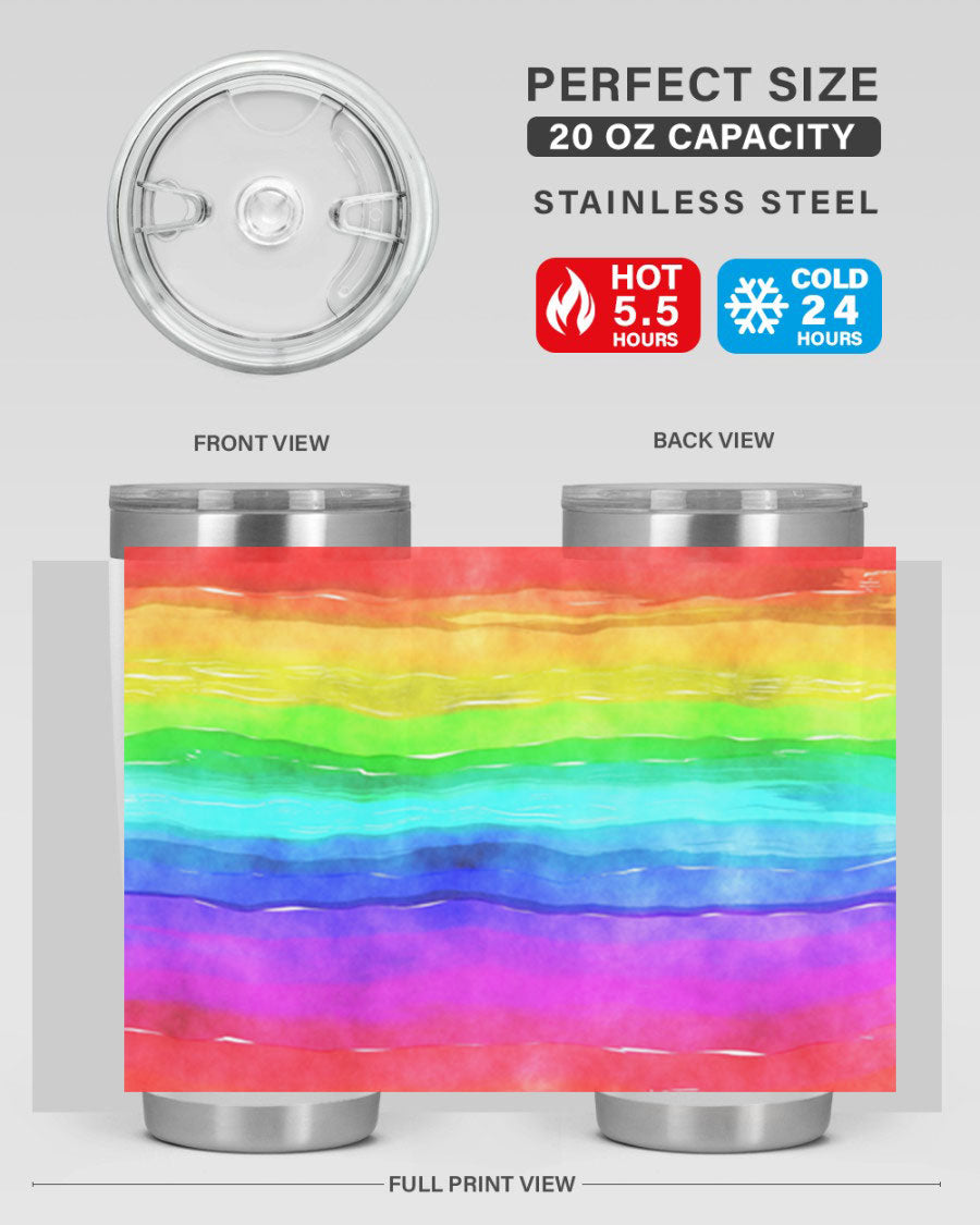 Abstract Rainbow 18# LGBT Tumbler showcasing vibrant colors and sleek stainless steel design, perfect for hot and cold beverages.