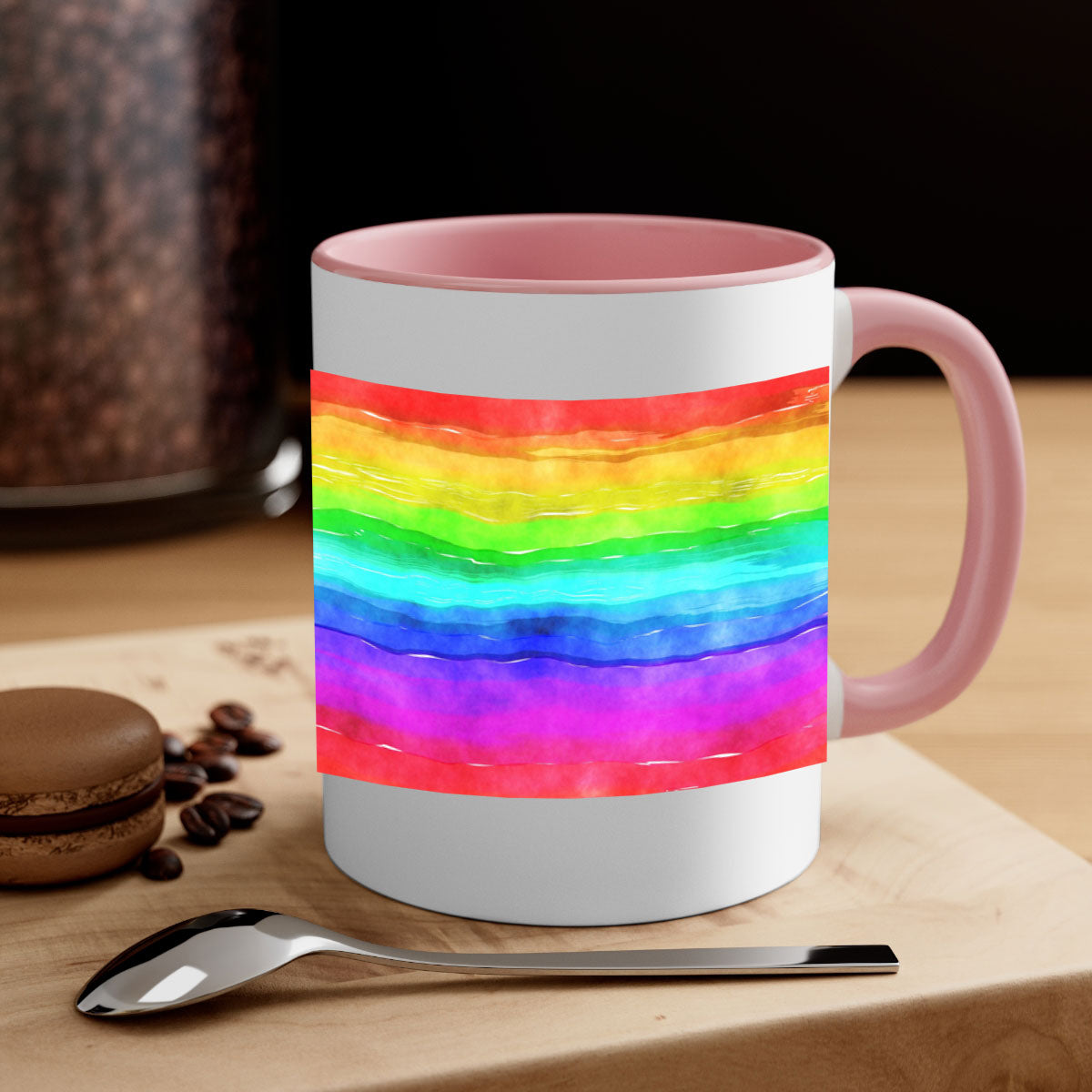 Abstract Rainbow 18# Mug featuring a glossy finish, colorful handle, and vibrant interior, perfect for coffee and tea lovers.