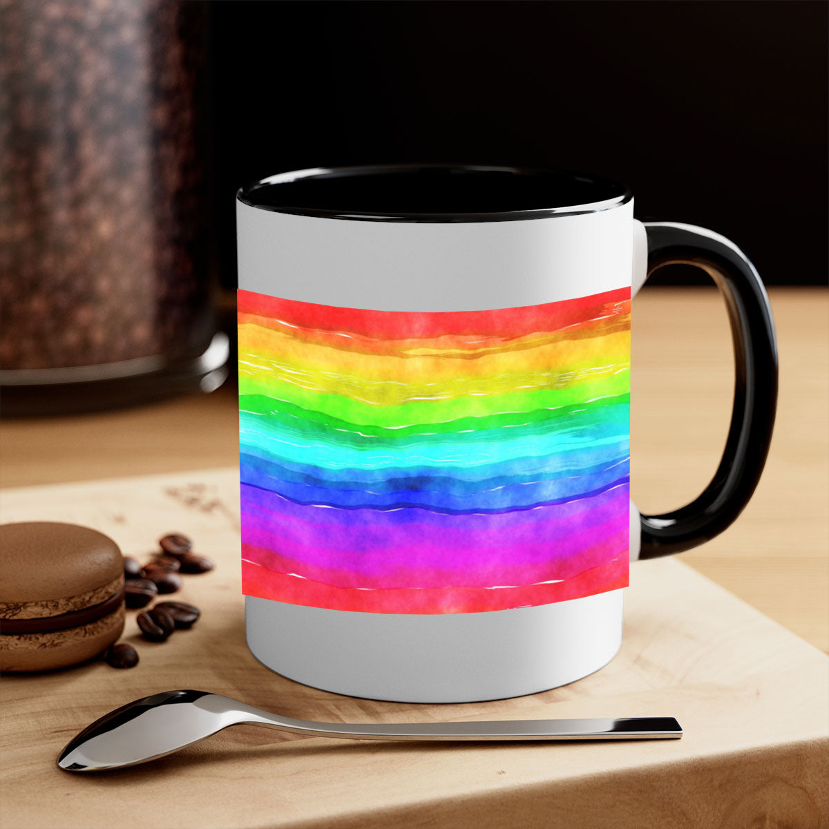 Abstract Rainbow 18# Mug featuring a glossy finish, colorful handle, and vibrant interior, perfect for coffee and tea lovers.