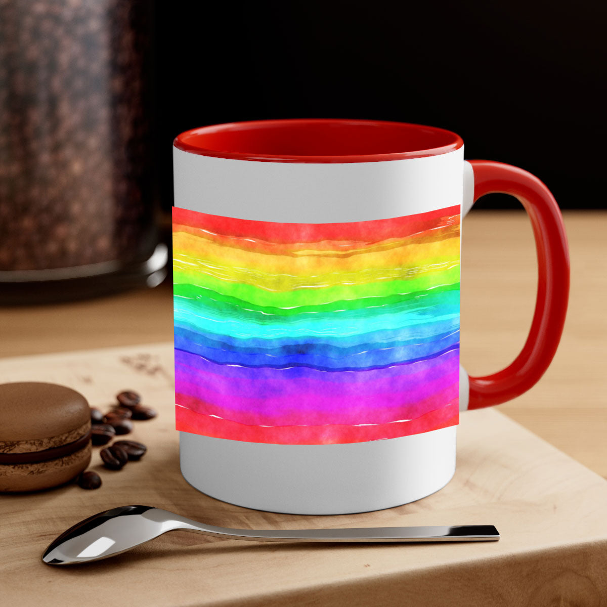 Abstract Rainbow 18# Mug featuring a glossy finish, colorful handle, and vibrant interior, perfect for coffee and tea lovers.
