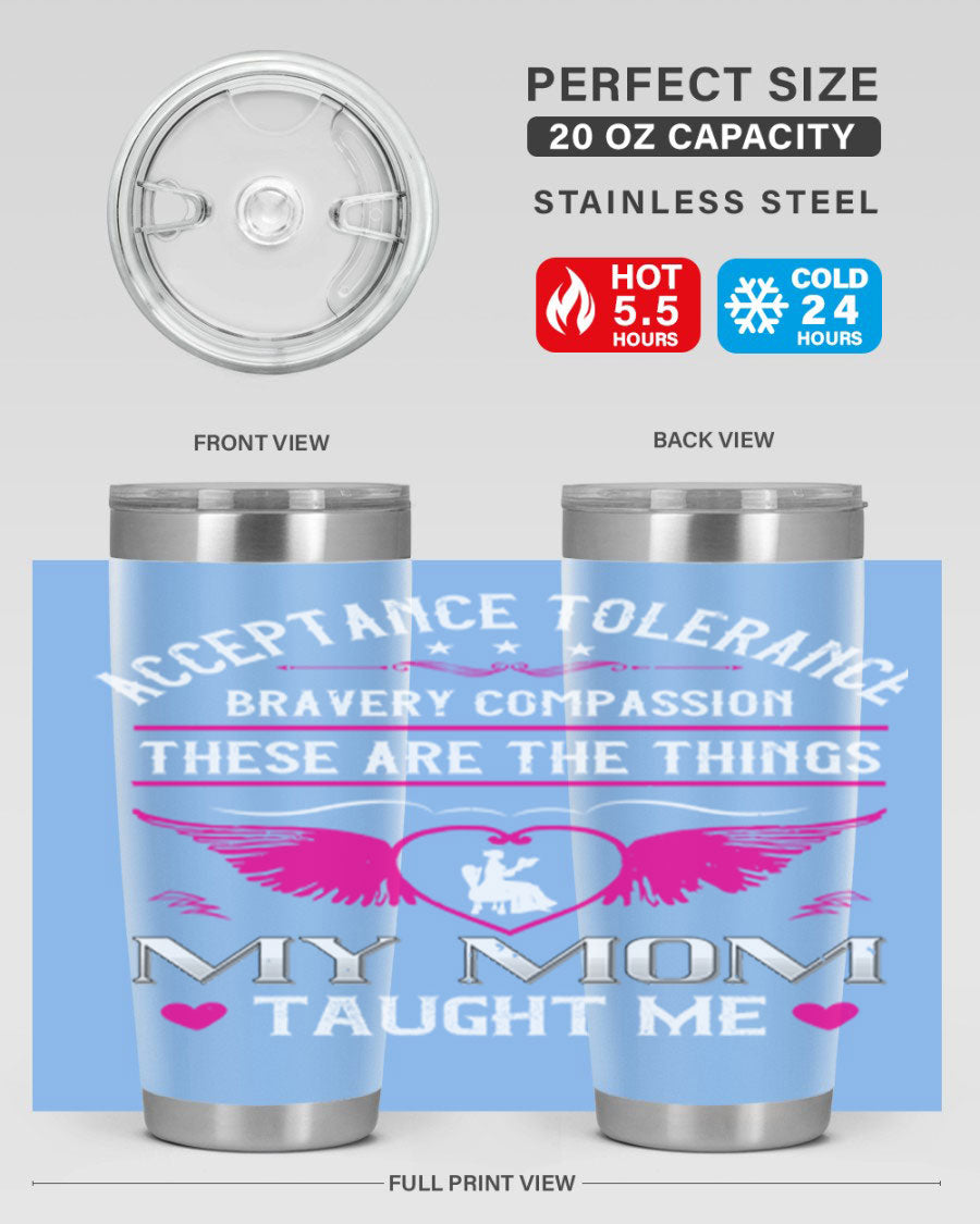 Acceptance Tolerance 96# 20oz Tumbler in stainless steel with a drink-thru lid, showcasing its sleek design and copper lining.