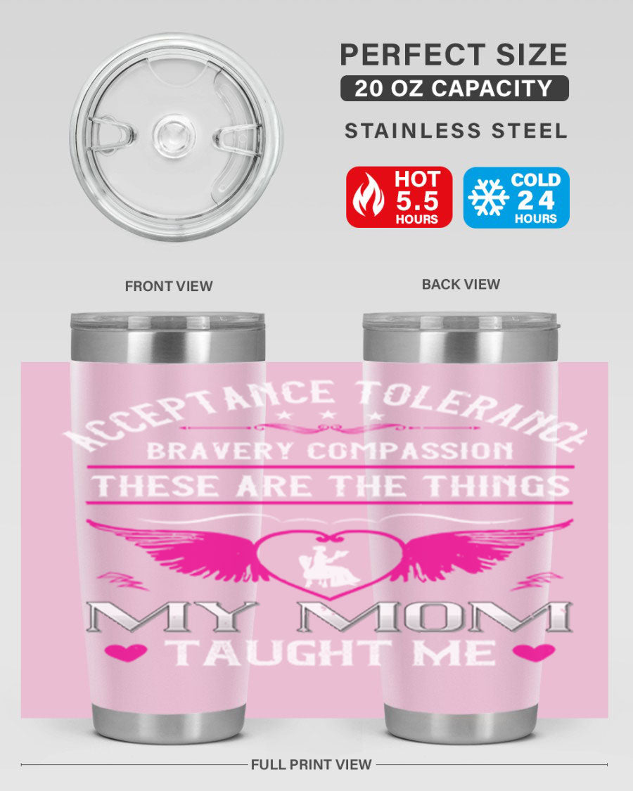 Acceptance Tolerance 96# 20oz Tumbler in stainless steel with a drink-thru lid, showcasing its sleek design and copper lining.