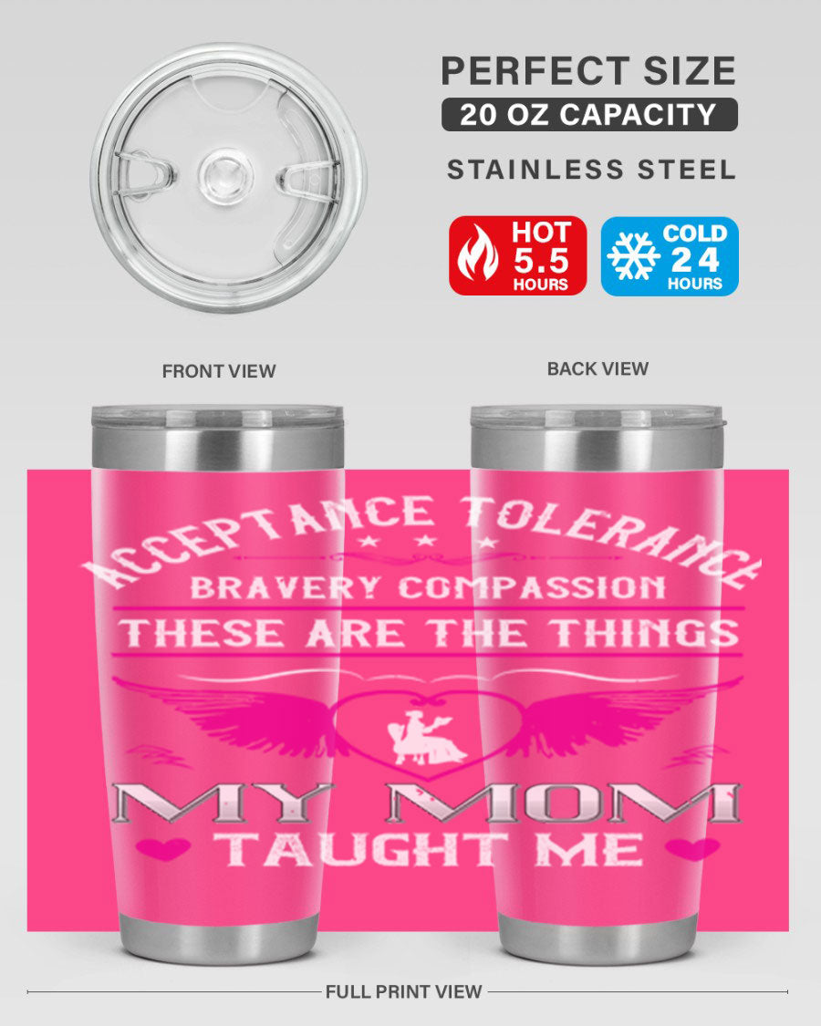 Acceptance Tolerance 96# 20oz Tumbler in stainless steel with a drink-thru lid, showcasing its sleek design and copper lining.