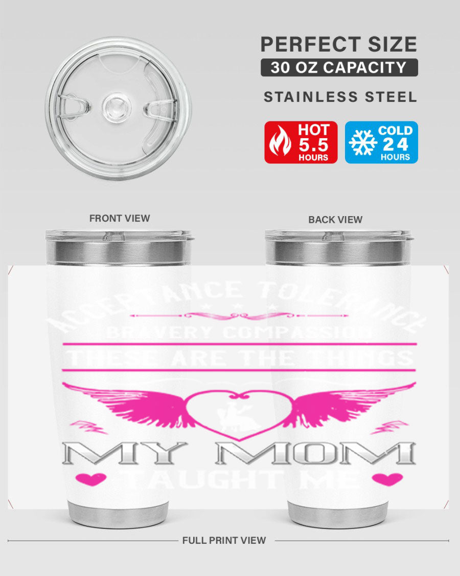 Acceptance Tolerance 96# 20oz Tumbler in stainless steel with a drink-thru lid, showcasing its sleek design and copper lining.