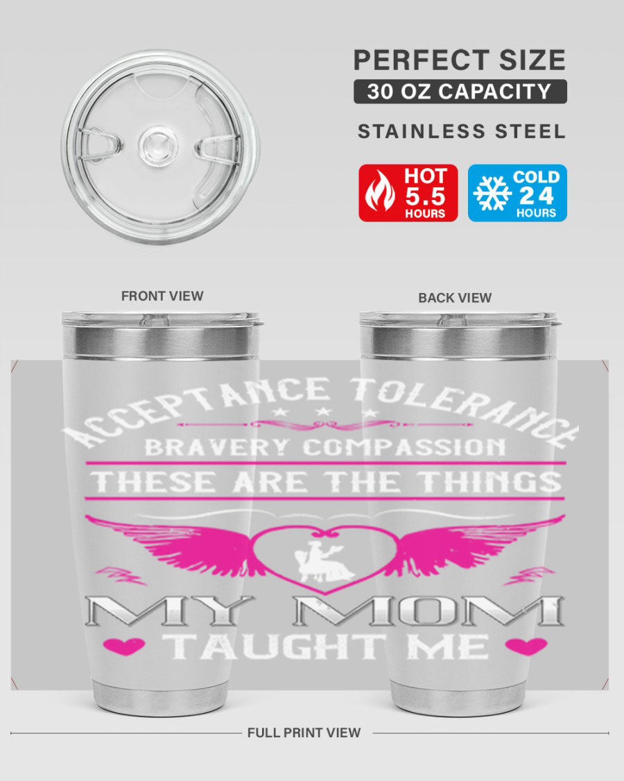 Acceptance Tolerance 96# 20oz Tumbler in stainless steel with a drink-thru lid, showcasing its sleek design and copper lining.