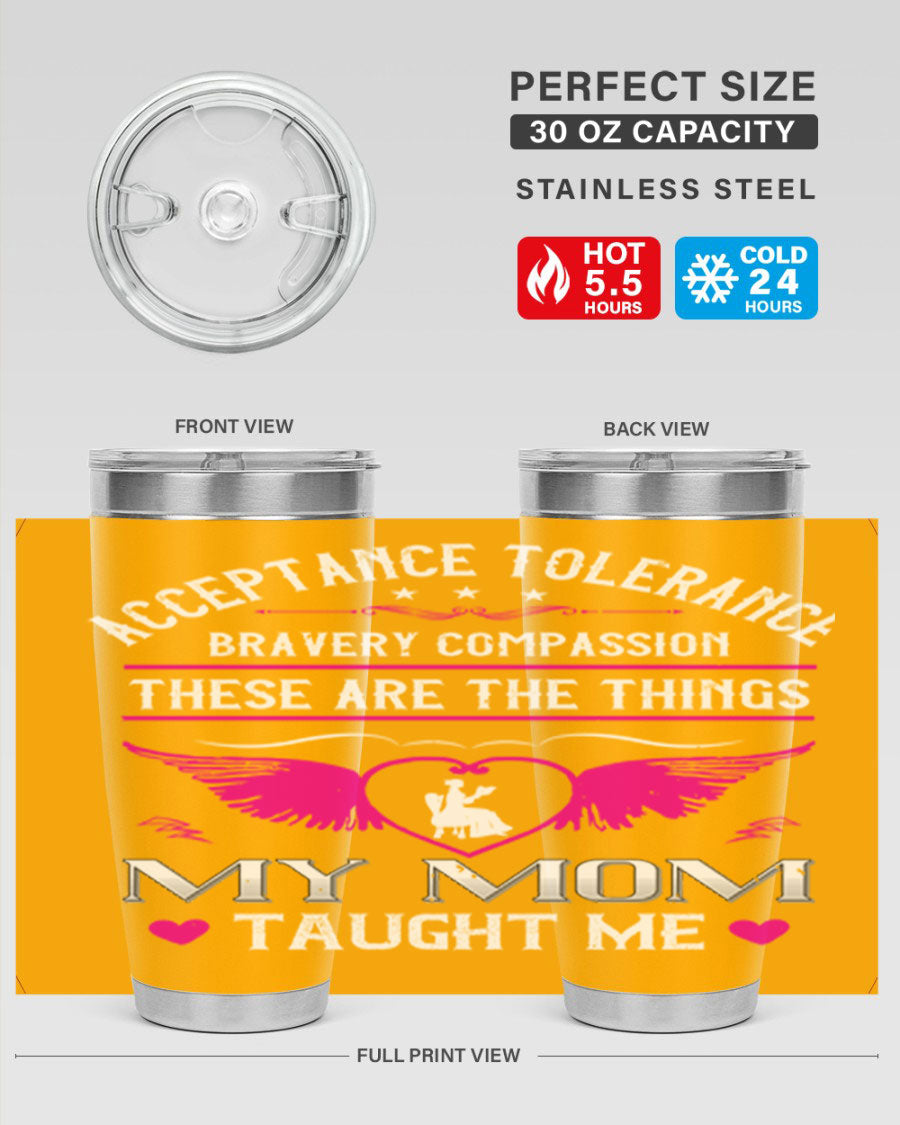 Acceptance Tolerance 96# 20oz Tumbler in stainless steel with a drink-thru lid, showcasing its sleek design and copper lining.