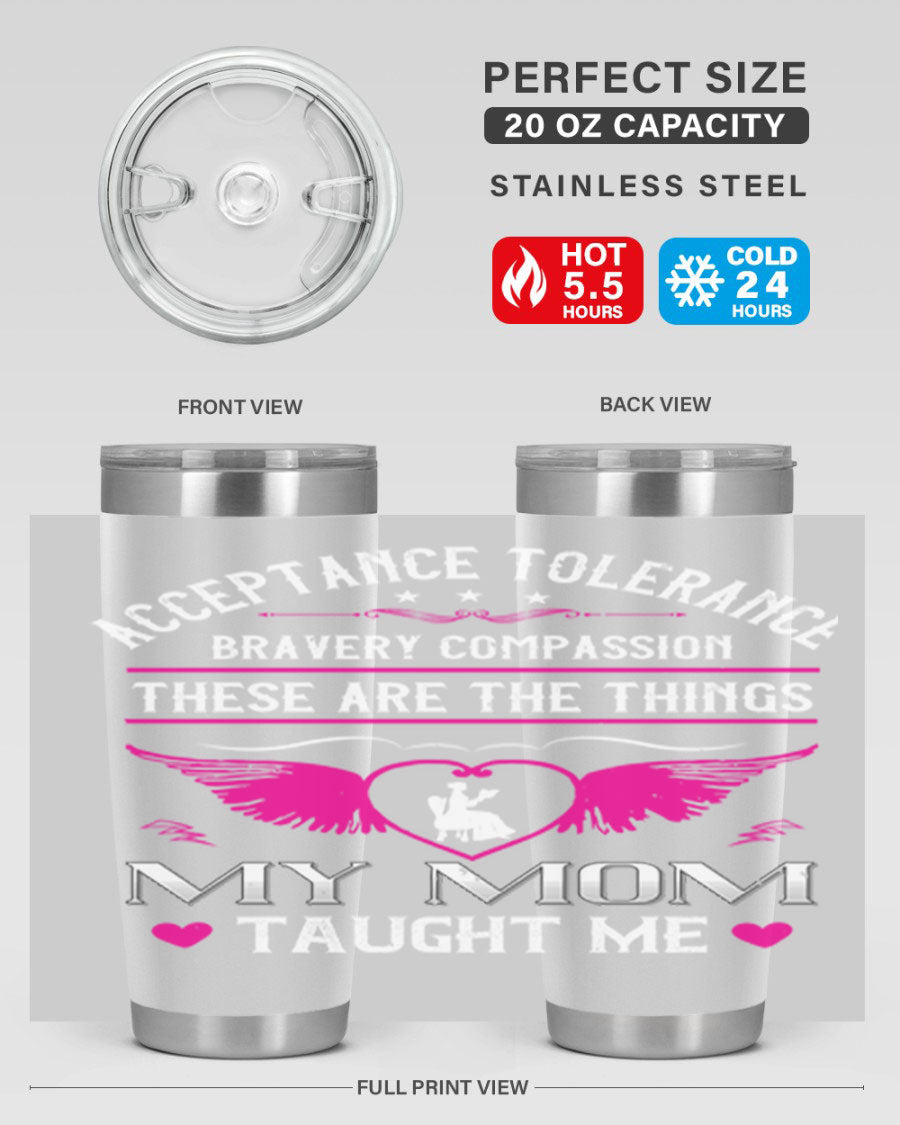 Acceptance Tolerance 96# 20oz Tumbler in stainless steel with a drink-thru lid, showcasing its sleek design and copper lining.