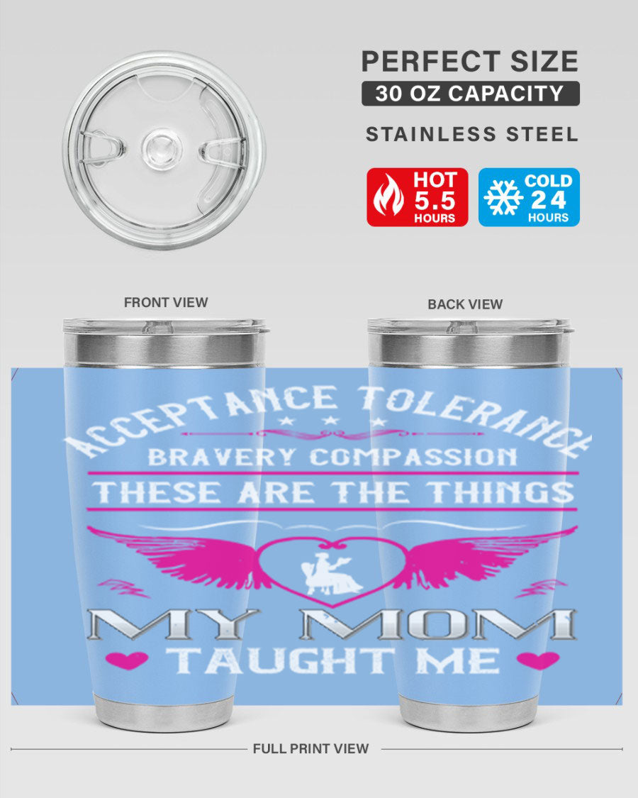 Acceptance Tolerance 96# 20oz Tumbler in stainless steel with a drink-thru lid, showcasing its sleek design and copper lining.