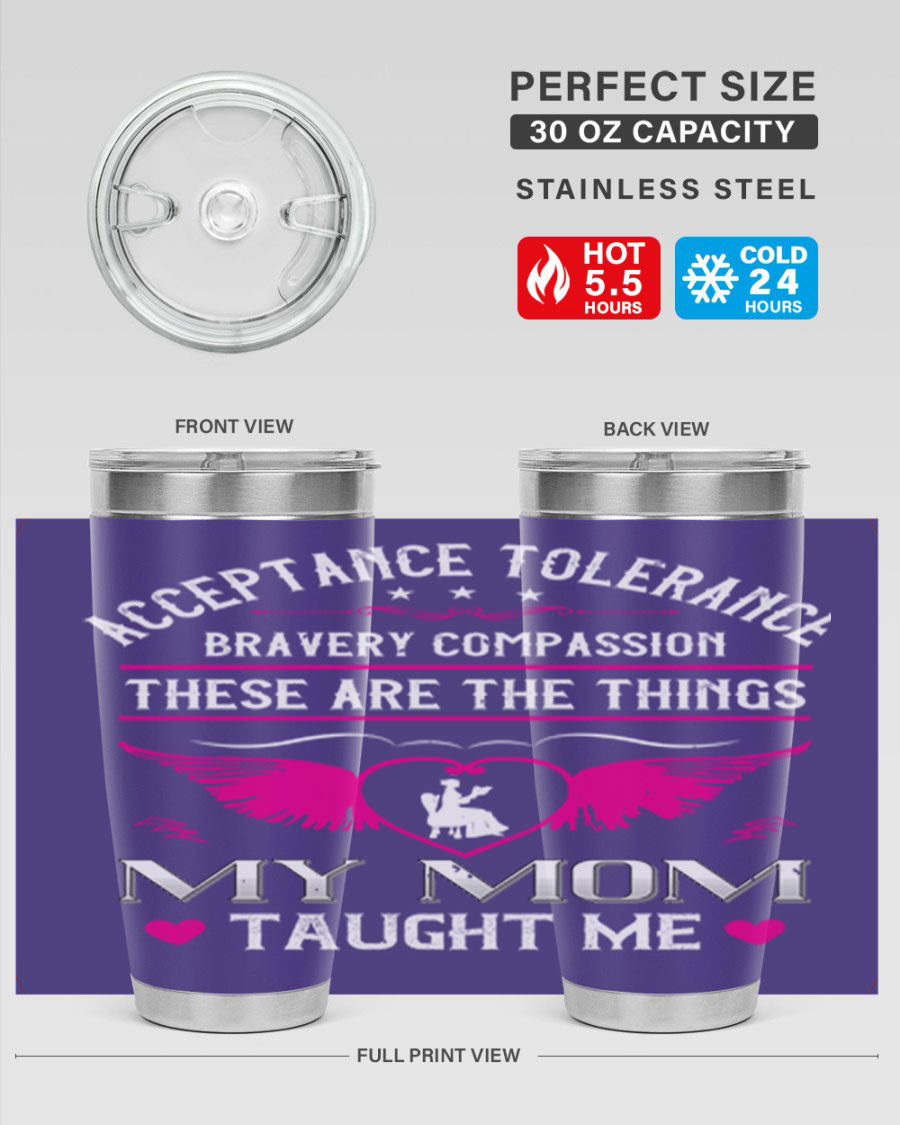 Acceptance Tolerance 96# 20oz Tumbler in stainless steel with a drink-thru lid, showcasing its sleek design and copper lining.