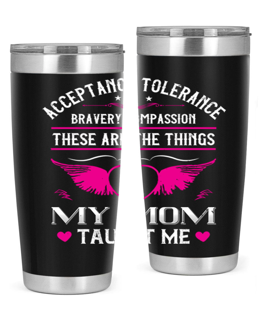 Acceptance Tolerance 96# 20oz Tumbler in stainless steel with a drink-thru lid, showcasing its sleek design and copper lining.