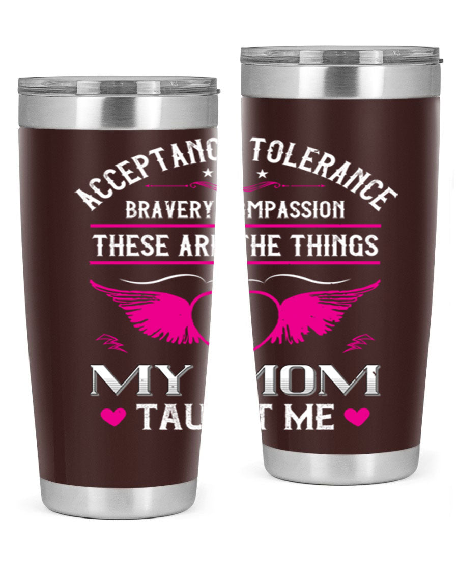 Acceptance Tolerance 96# 20oz Tumbler in stainless steel with a drink-thru lid, showcasing its sleek design and copper lining.