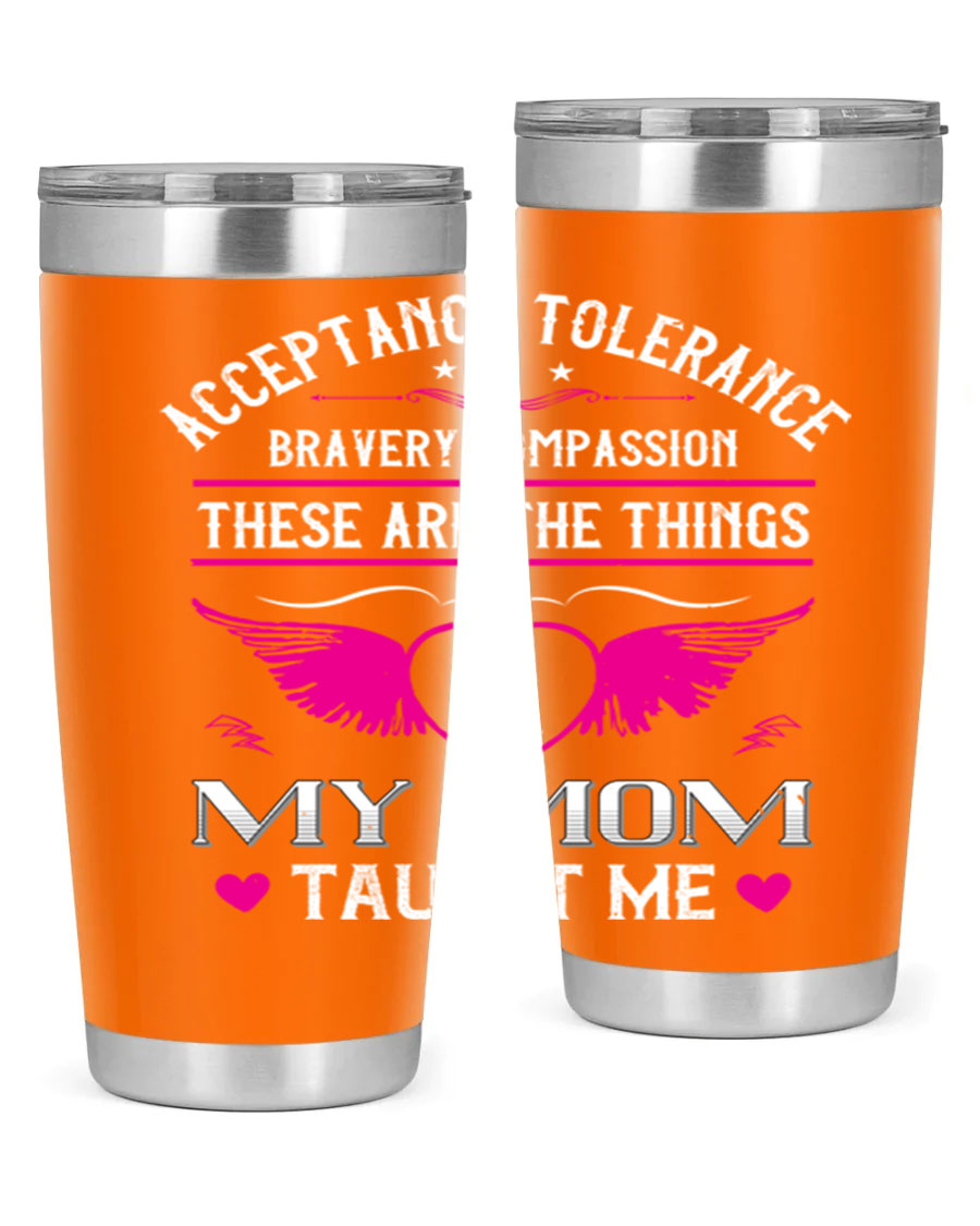 Acceptance Tolerance 96# 20oz Tumbler in stainless steel with a drink-thru lid, showcasing its sleek design and copper lining.