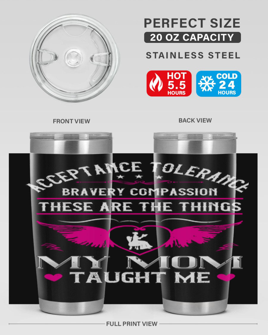 Acceptance Tolerance 96# 20oz Tumbler in stainless steel with a drink-thru lid, showcasing its sleek design and copper lining.