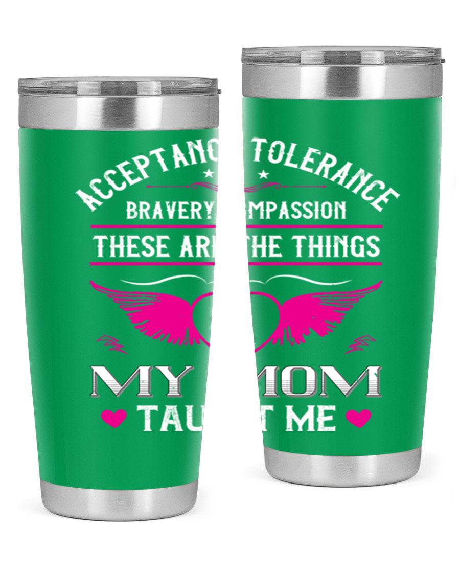 Acceptance Tolerance 96# 20oz Tumbler in stainless steel with a drink-thru lid, showcasing its sleek design and copper lining.
