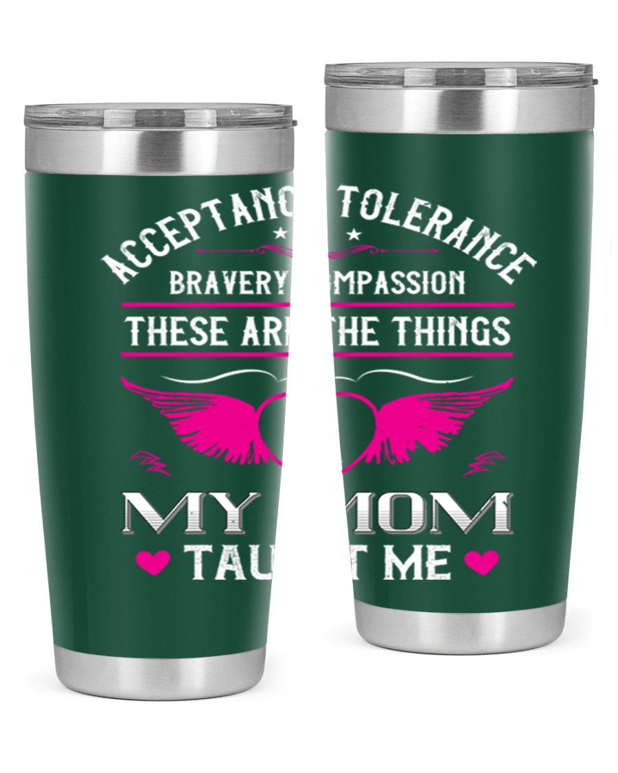 Acceptance Tolerance 96# 20oz Tumbler in stainless steel with a drink-thru lid, showcasing its sleek design and copper lining.