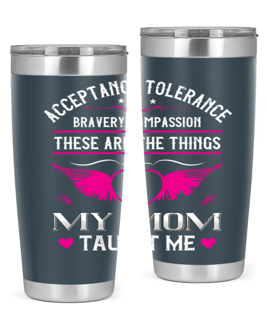 Acceptance Tolerance 96# 20oz Tumbler in stainless steel with a drink-thru lid, showcasing its sleek design and copper lining.