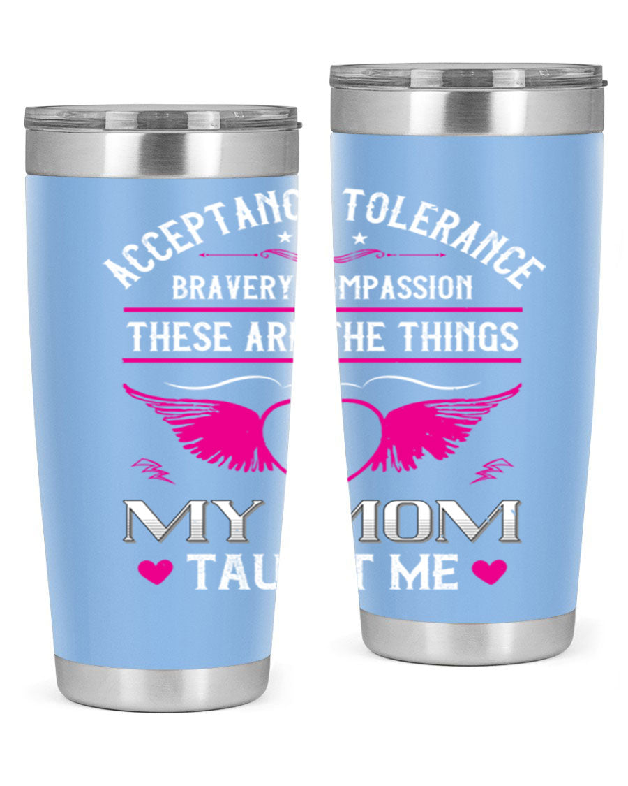 Acceptance Tolerance 96# 20oz Tumbler in stainless steel with a drink-thru lid, showcasing its sleek design and copper lining.
