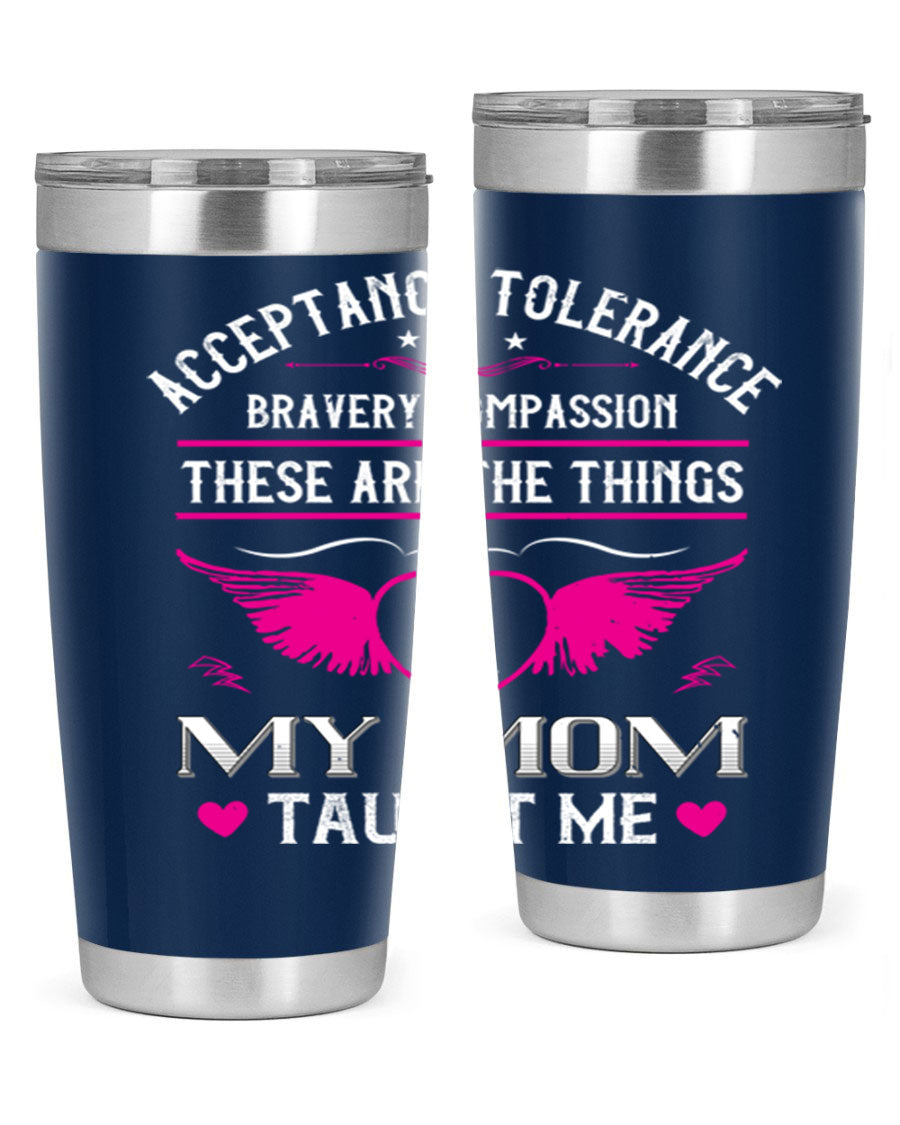 Acceptance Tolerance 96# 20oz Tumbler in stainless steel with a drink-thru lid, showcasing its sleek design and copper lining.