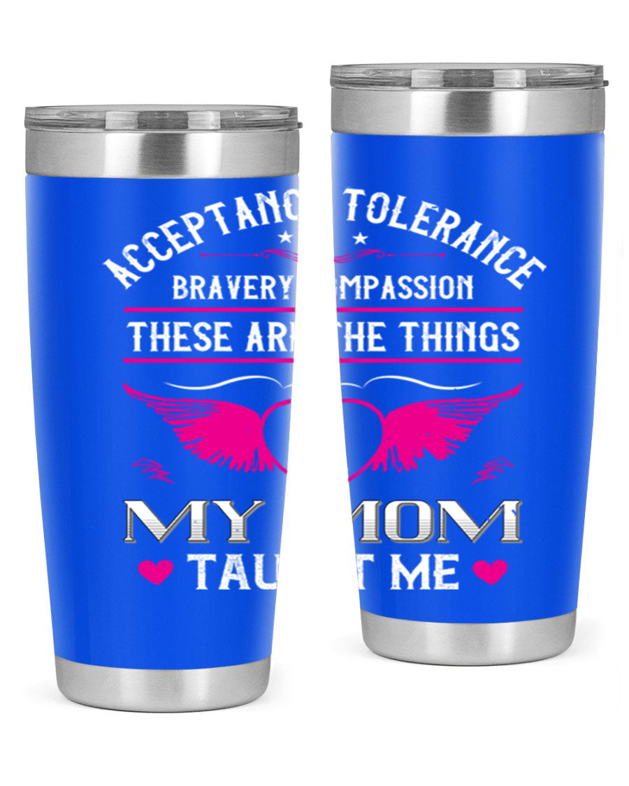 Acceptance Tolerance 96# 20oz Tumbler in stainless steel with a drink-thru lid, showcasing its sleek design and copper lining.
