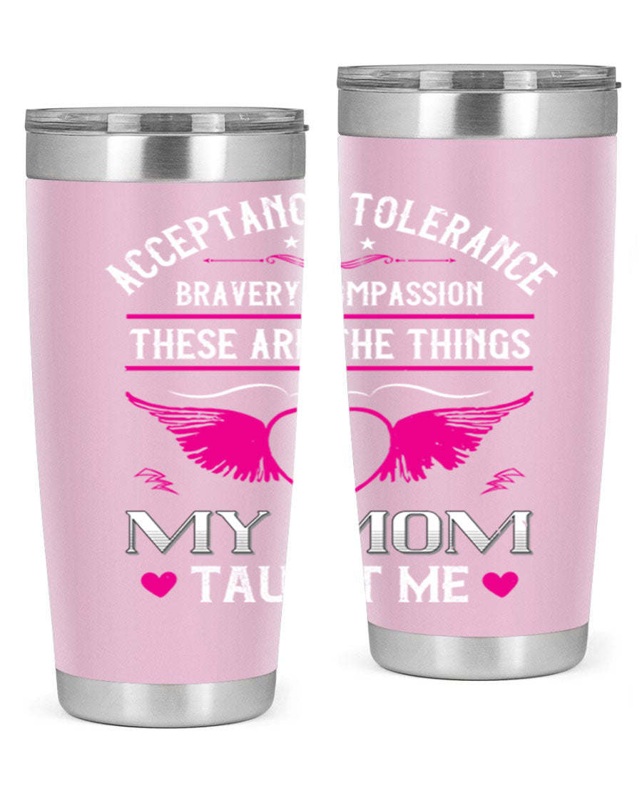 Acceptance Tolerance 96# 20oz Tumbler in stainless steel with a drink-thru lid, showcasing its sleek design and copper lining.