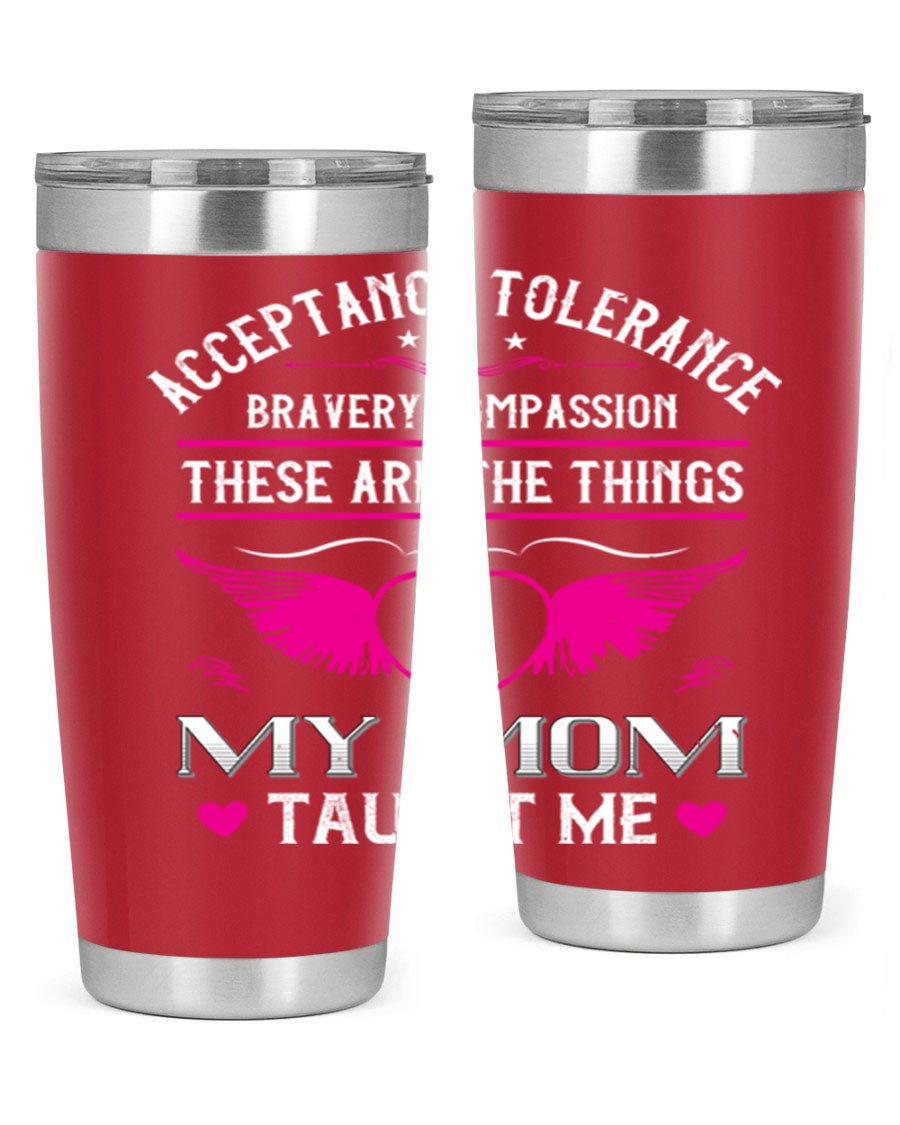 Acceptance Tolerance 96# 20oz Tumbler in stainless steel with a drink-thru lid, showcasing its sleek design and copper lining.