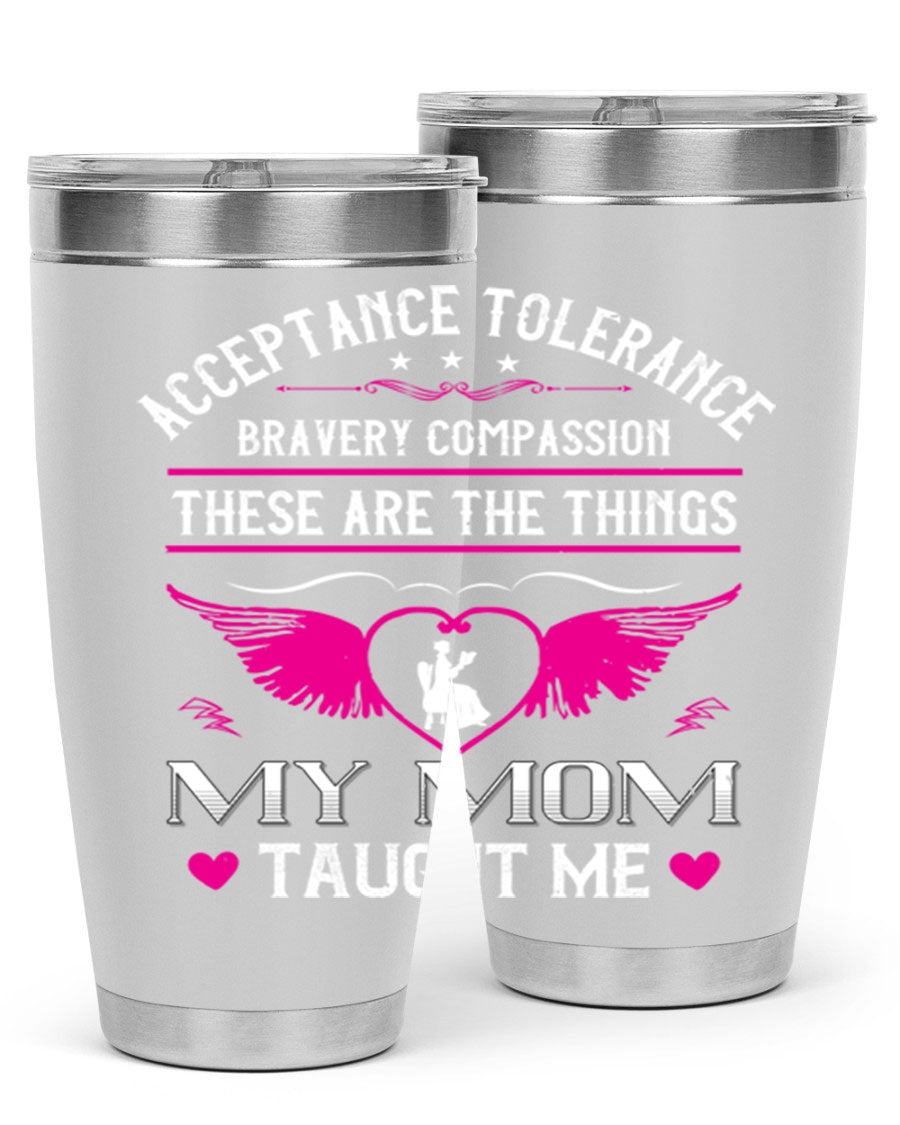 Acceptance Tolerance 96# 20oz Tumbler in stainless steel with a drink-thru lid, showcasing its sleek design and copper lining.