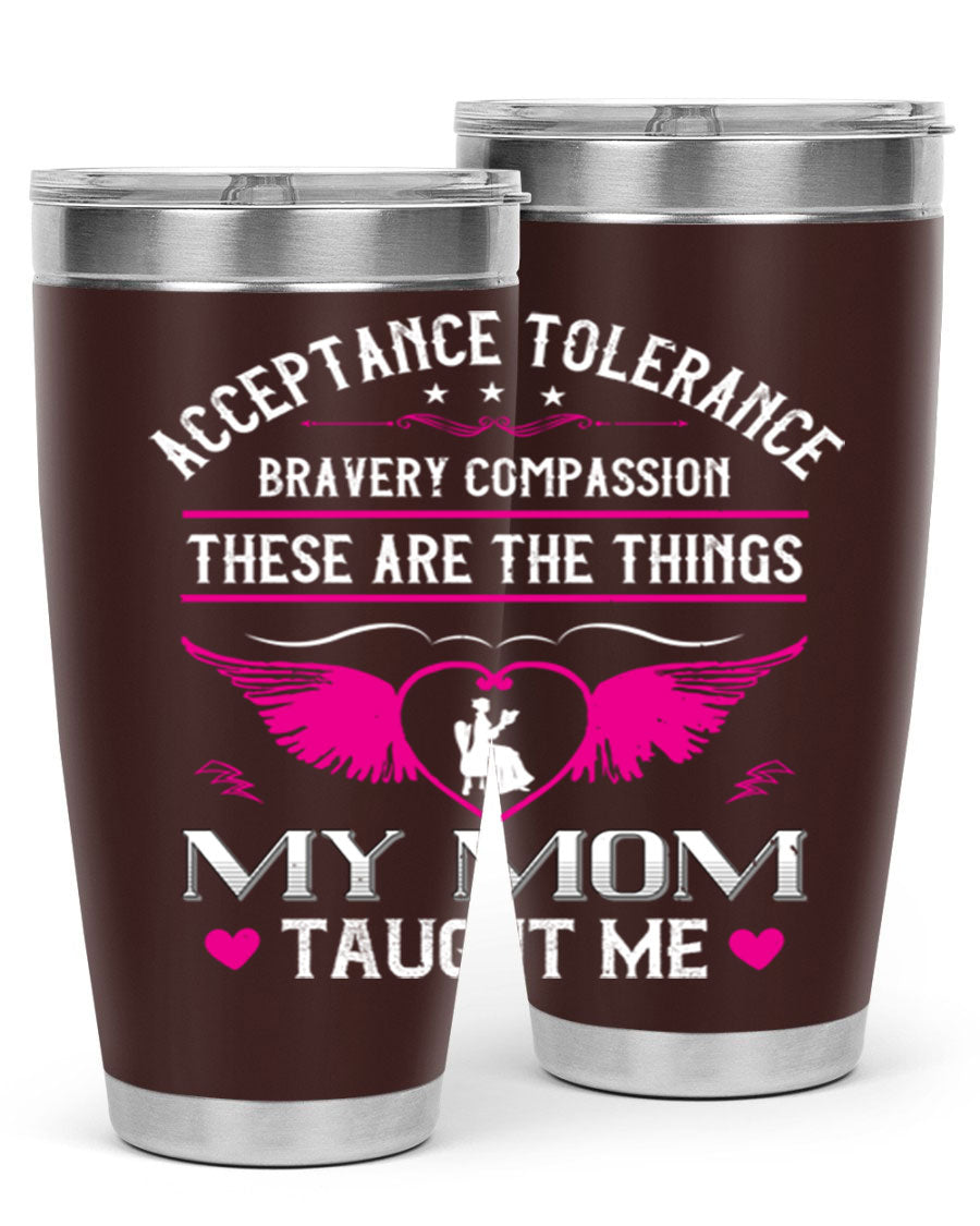 Acceptance Tolerance 96# 20oz Tumbler in stainless steel with a drink-thru lid, showcasing its sleek design and copper lining.