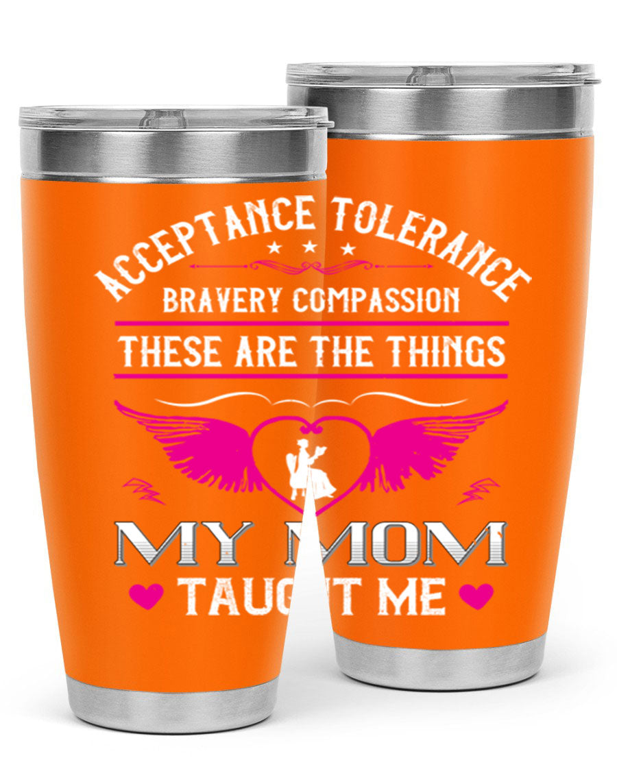Acceptance Tolerance 96# 20oz Tumbler in stainless steel with a drink-thru lid, showcasing its sleek design and copper lining.