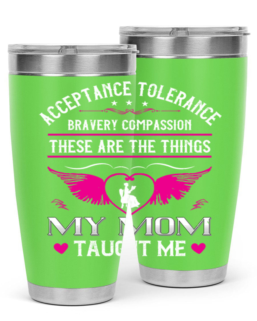 Acceptance Tolerance 96# 20oz Tumbler in stainless steel with a drink-thru lid, showcasing its sleek design and copper lining.