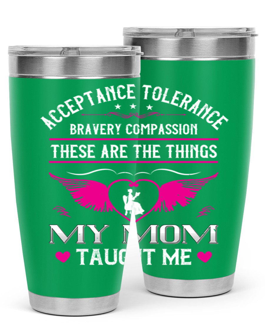Acceptance Tolerance 96# 20oz Tumbler in stainless steel with a drink-thru lid, showcasing its sleek design and copper lining.