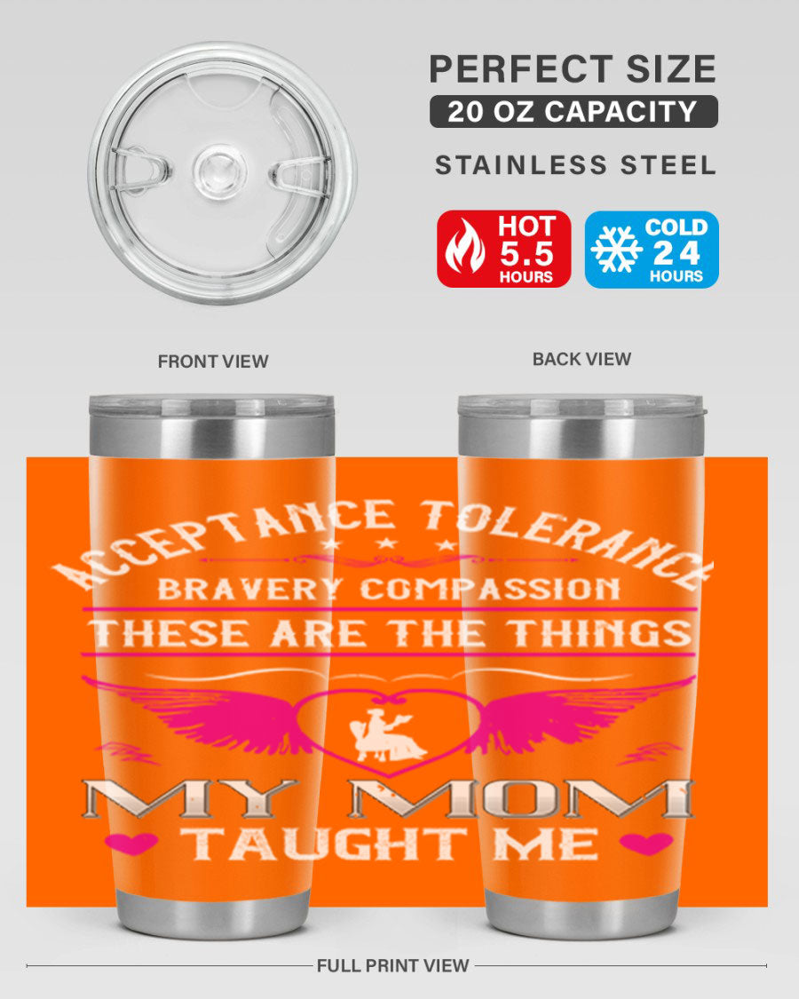 Acceptance Tolerance 96# 20oz Tumbler in stainless steel with a drink-thru lid, showcasing its sleek design and copper lining.