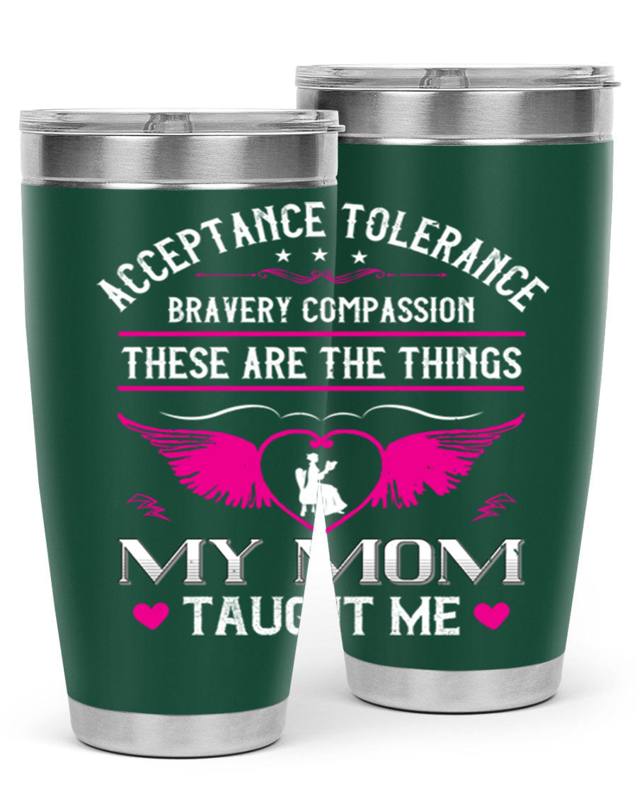 Acceptance Tolerance 96# 20oz Tumbler in stainless steel with a drink-thru lid, showcasing its sleek design and copper lining.