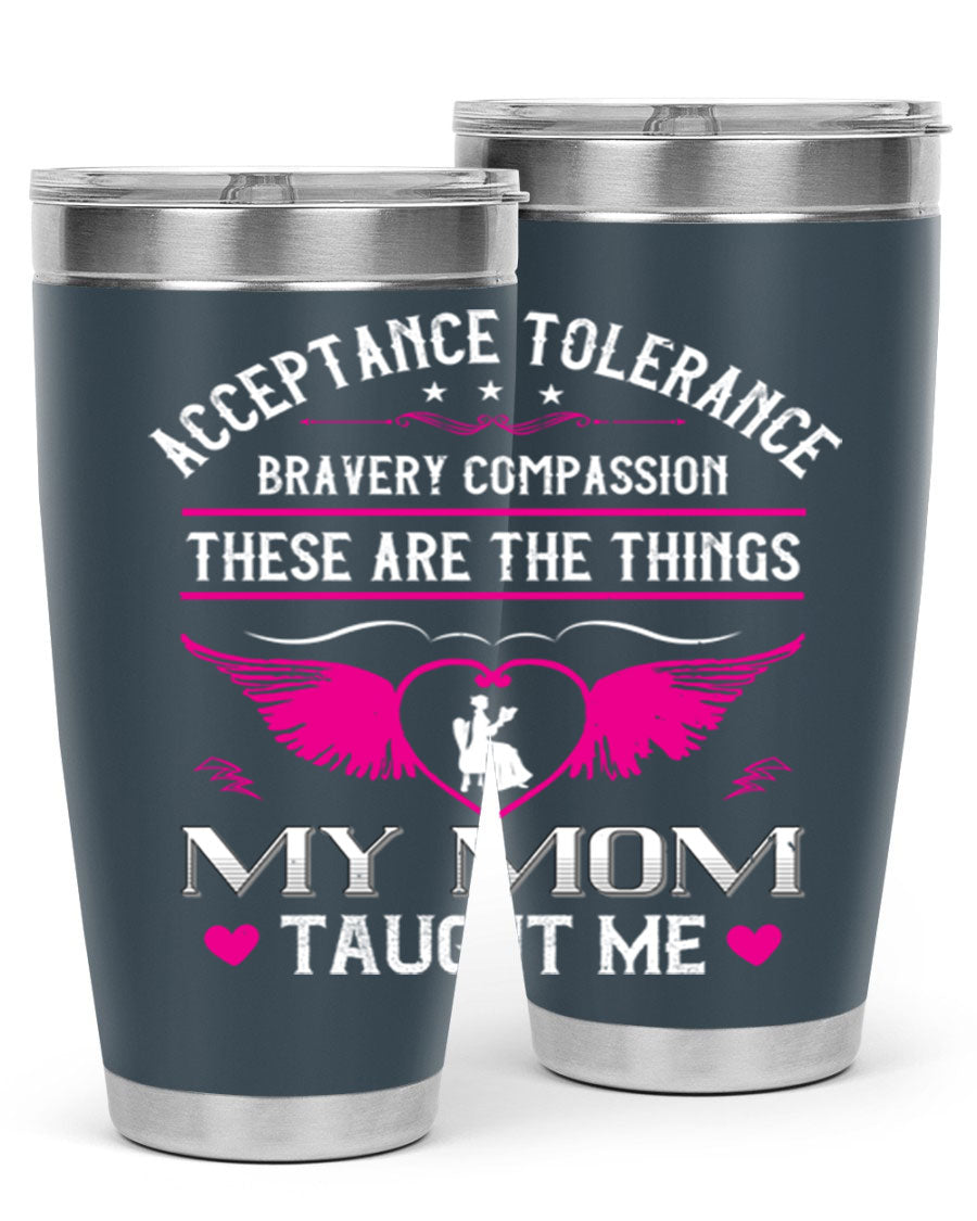Acceptance Tolerance 96# 20oz Tumbler in stainless steel with a drink-thru lid, showcasing its sleek design and copper lining.