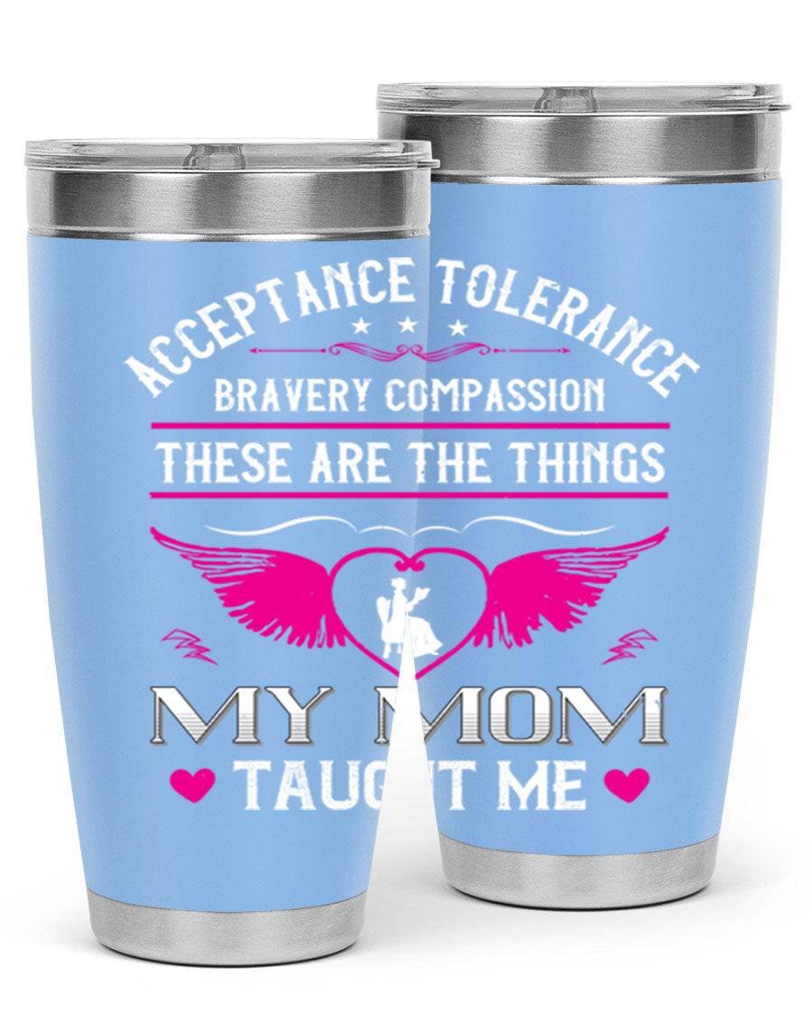 Acceptance Tolerance 96# 20oz Tumbler in stainless steel with a drink-thru lid, showcasing its sleek design and copper lining.