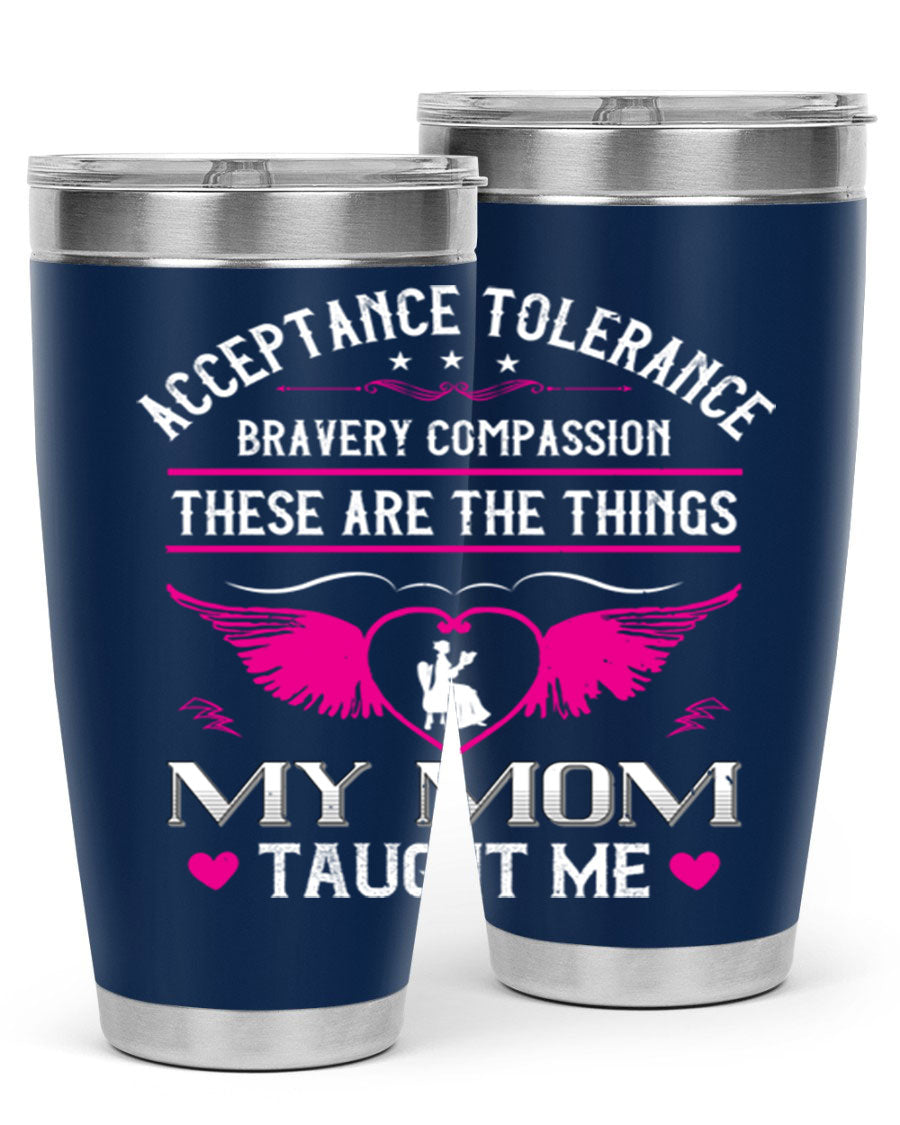 Acceptance Tolerance 96# 20oz Tumbler in stainless steel with a drink-thru lid, showcasing its sleek design and copper lining.