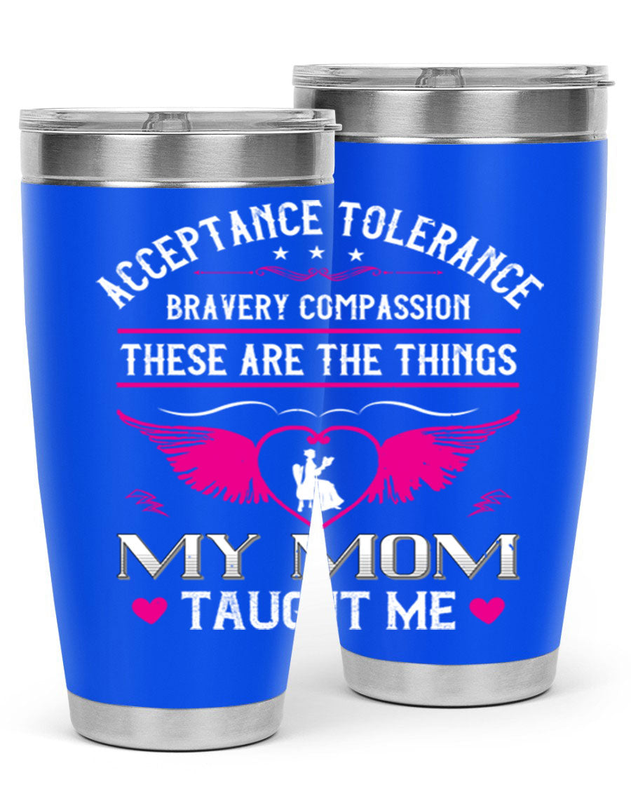 Acceptance Tolerance 96# 20oz Tumbler in stainless steel with a drink-thru lid, showcasing its sleek design and copper lining.