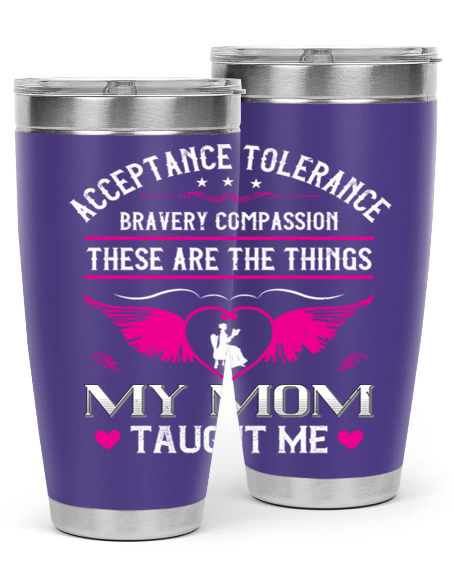 Acceptance Tolerance 96# 20oz Tumbler in stainless steel with a drink-thru lid, showcasing its sleek design and copper lining.