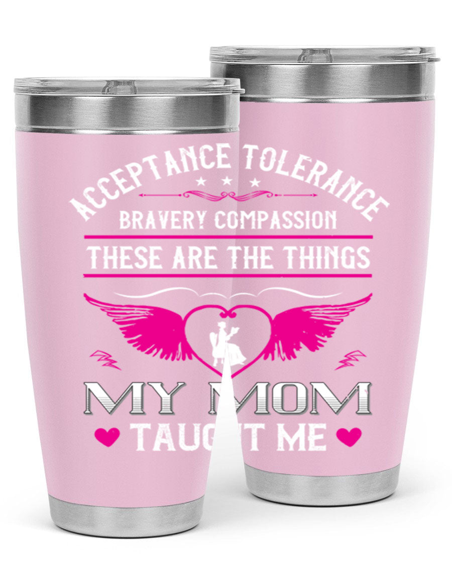Acceptance Tolerance 96# 20oz Tumbler in stainless steel with a drink-thru lid, showcasing its sleek design and copper lining.