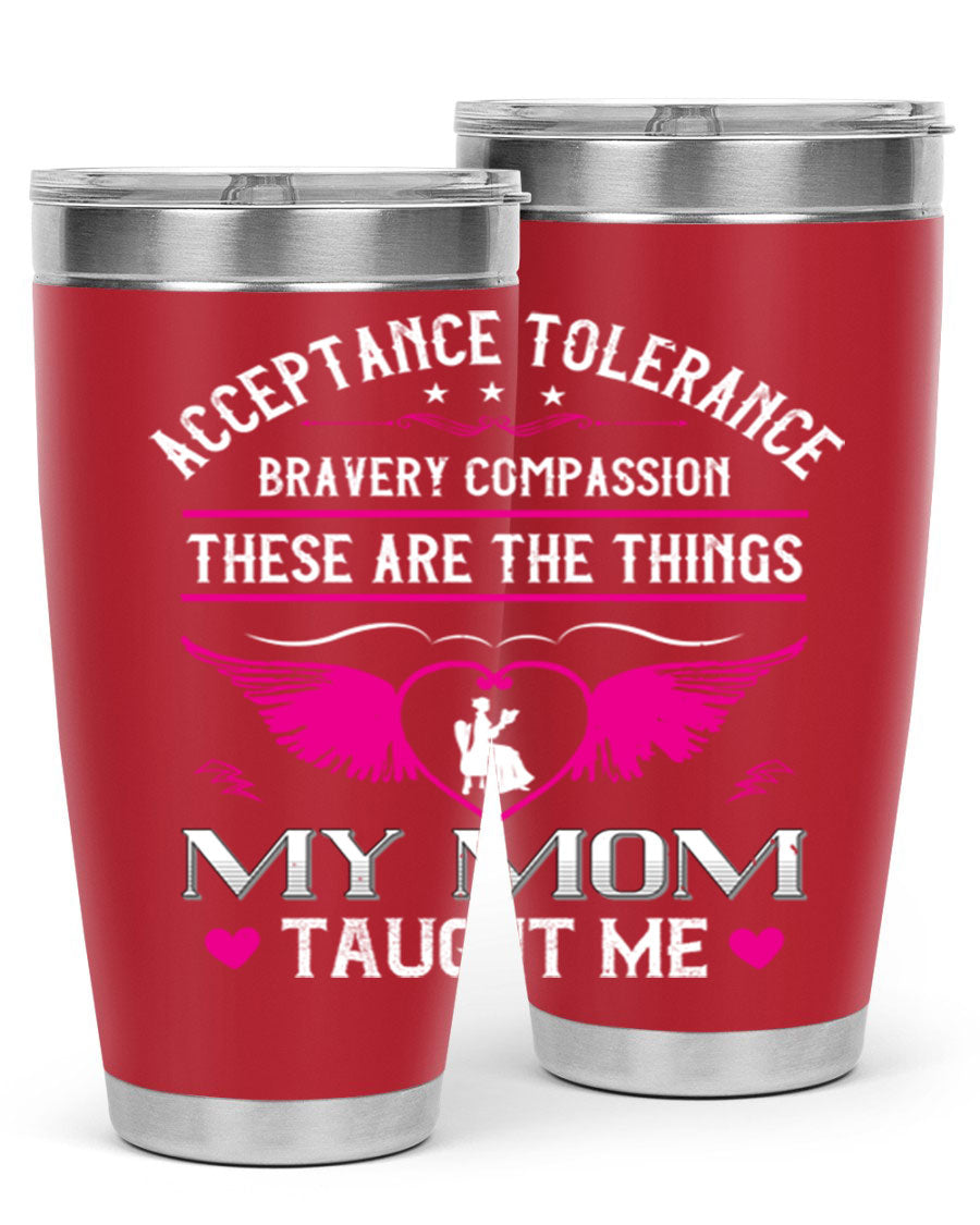 Acceptance Tolerance 96# 20oz Tumbler in stainless steel with a drink-thru lid, showcasing its sleek design and copper lining.