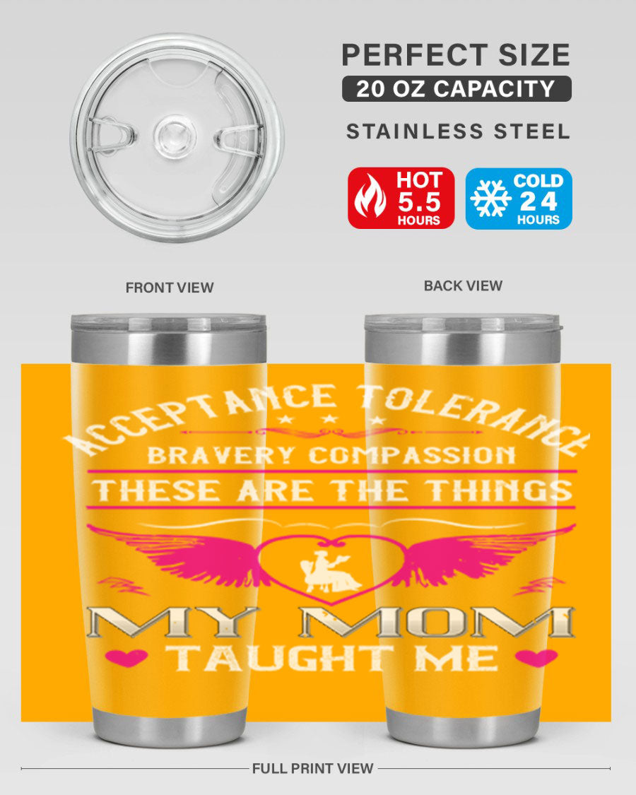 Acceptance Tolerance 96# 20oz Tumbler in stainless steel with a drink-thru lid, showcasing its sleek design and copper lining.