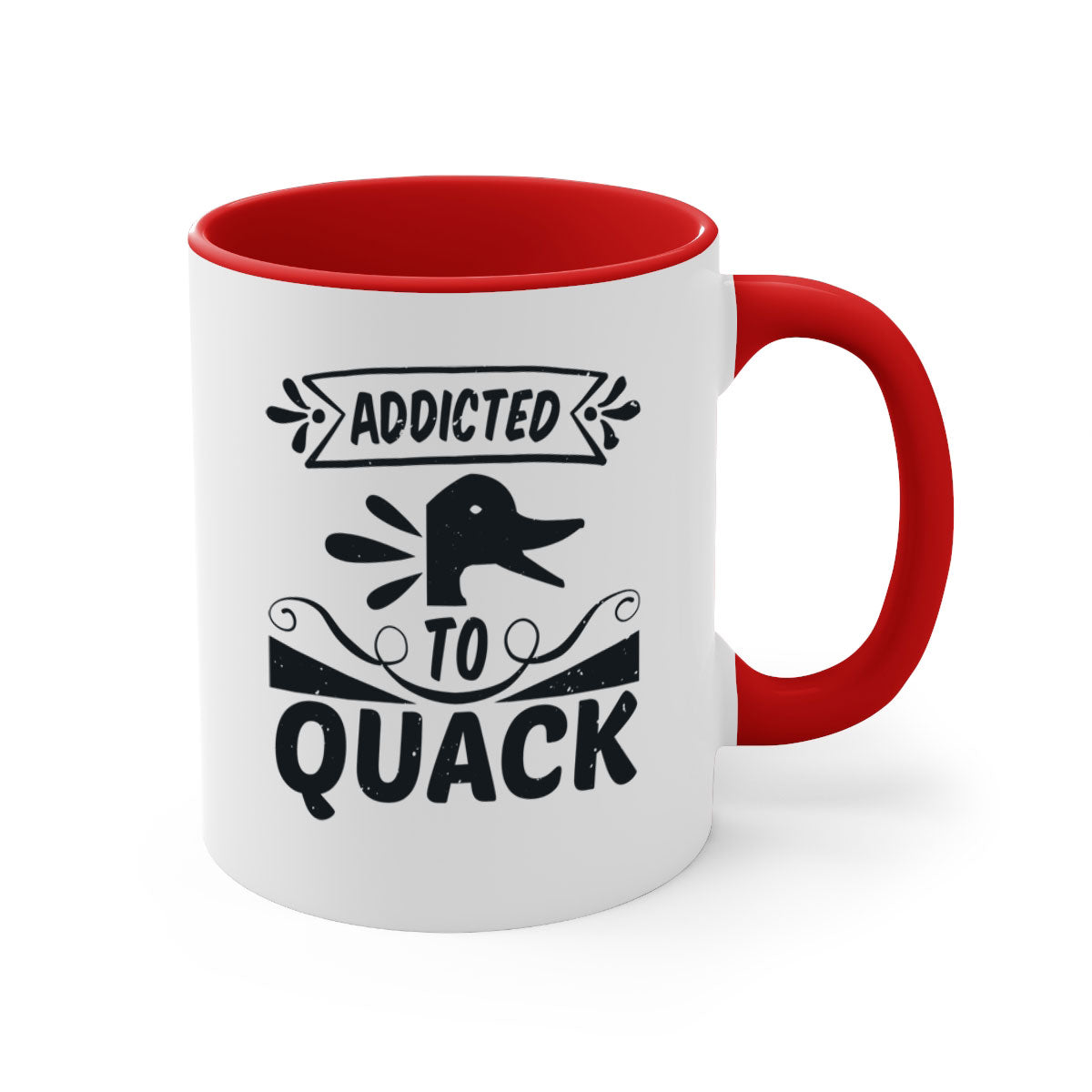 Addicted to Quack Style 39# Mug featuring a glossy finish, colored handle, and interior, available in multiple colors and sizes.