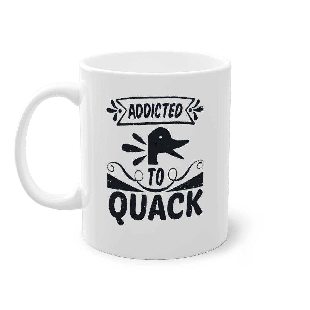 Addicted to Quack Style 39# Mug featuring a glossy finish, colored handle, and interior, available in multiple colors and sizes.