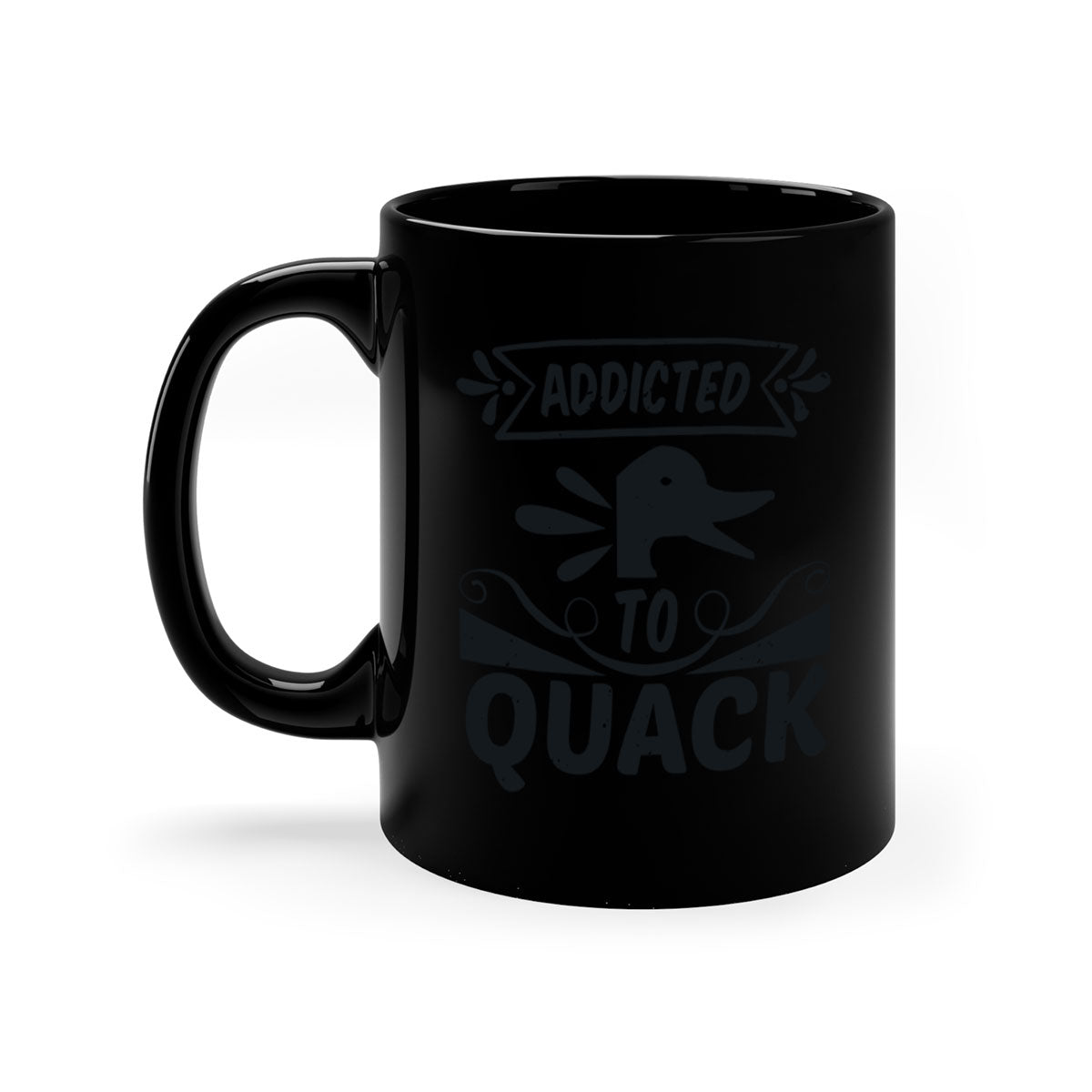 Addicted to Quack Style 39# Mug featuring a glossy finish, colored handle, and interior, available in multiple colors and sizes.