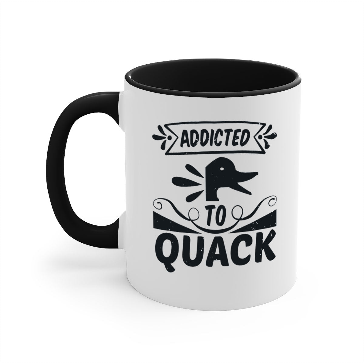 Addicted to Quack Style 39# Mug featuring a glossy finish, colored handle, and interior, available in multiple colors and sizes.
