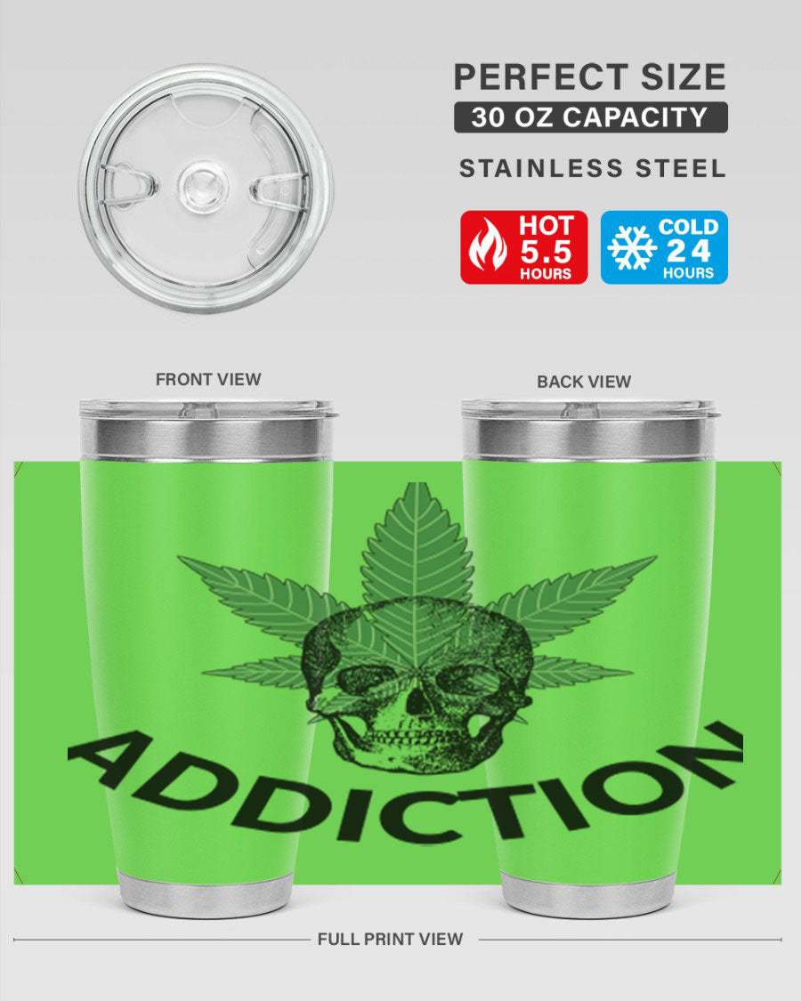 Addiction Cannabis 7# Tumbler in stainless steel with a sleek design, perfect for hot and cold beverages.